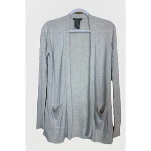 Matty M Lightweight Ladies Ribbed Cardigan Sweater Gray Beachy Office Sz S GUC
